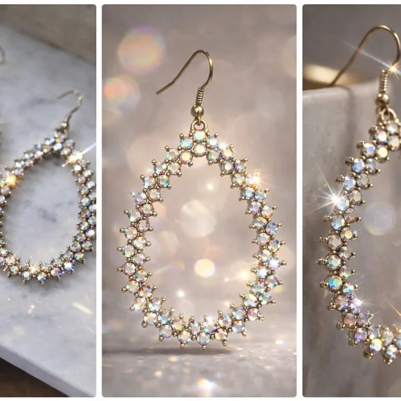 Crystal Oval Statement Dangle Earrings –Glam! - Picture 2 of 5